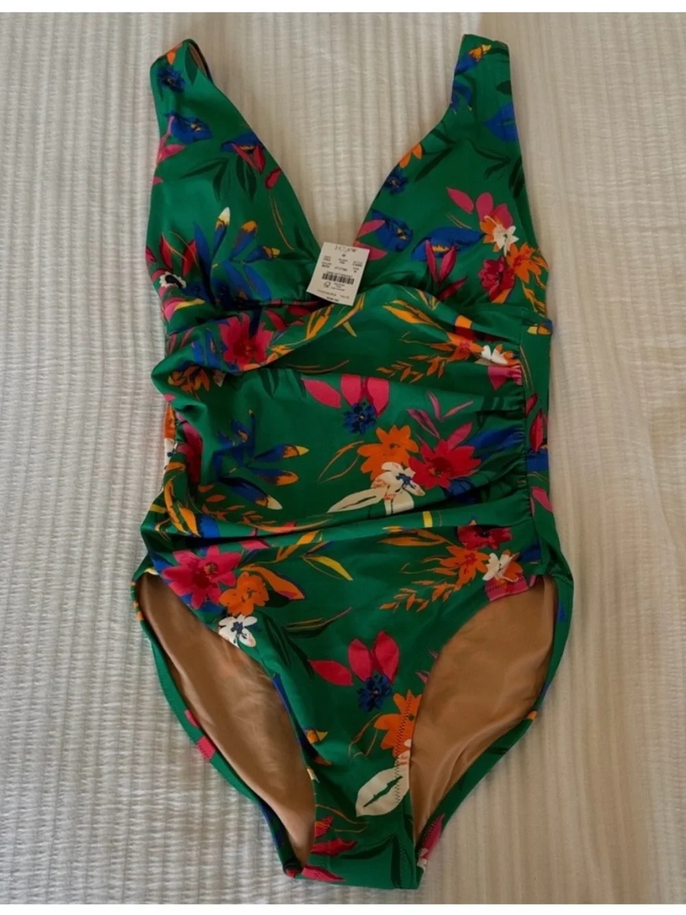 J. Crew Green Floral One-Piece Swimsuit Medium NWT - Picture 2 of 8